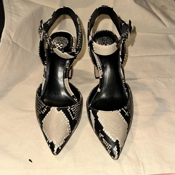 Vince Camuto Black and Cream Snakeskin Heels - Picture 3 of 7
